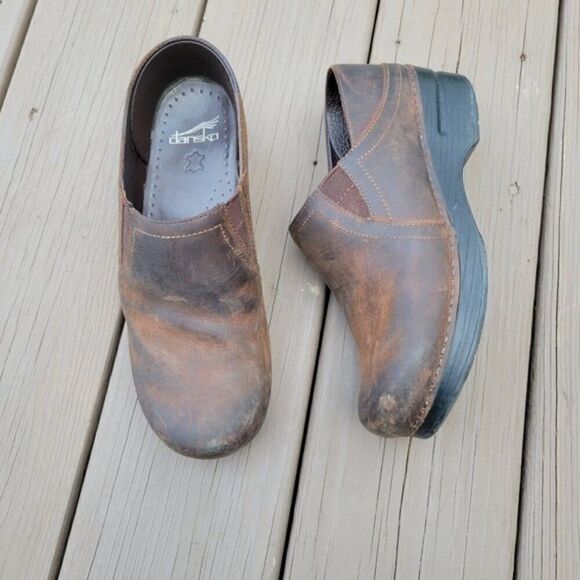 Dansko Professional Pepper Brown Oiled Leather Platform Distressed Clogs 39 - Picture 10 of 10